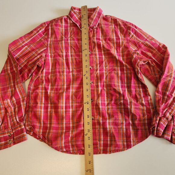Crazy Cowgirl Shirt Button Up Red Plaid Western Long Sleeve Cotton Womens Medium - Picture 8 of 9